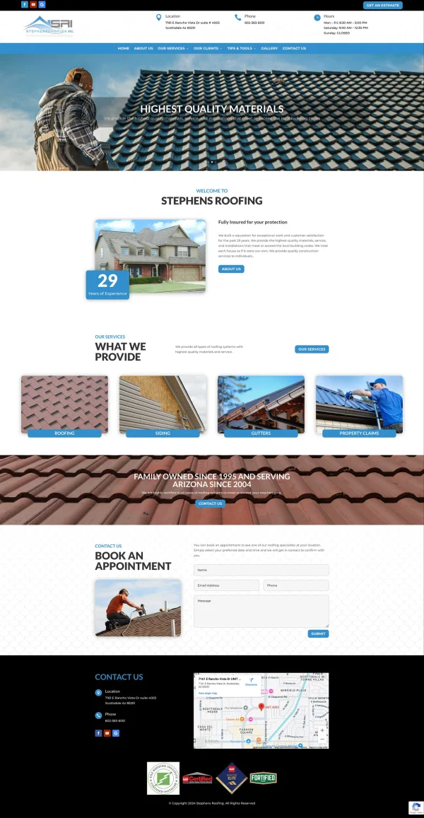 Stephens Roofing project screenshot